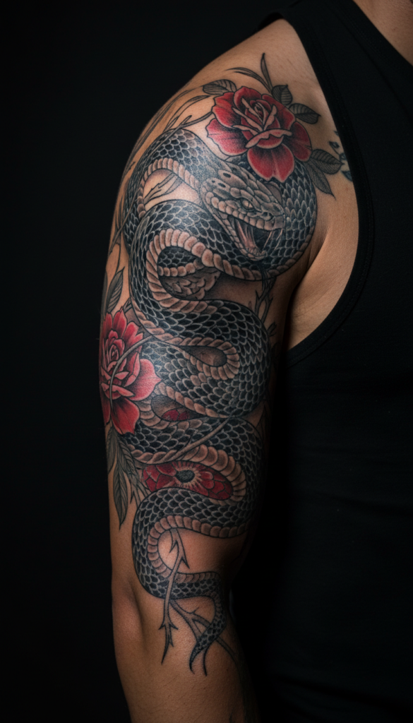 10. Snake Wrapped Around Flowers