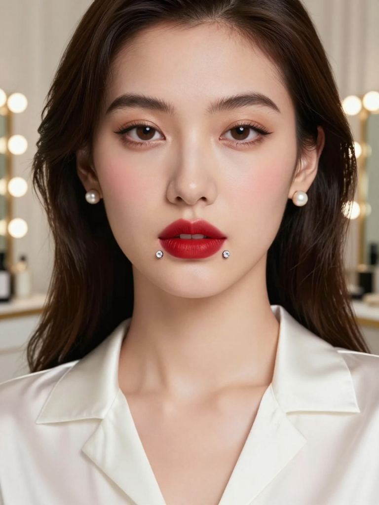 13. Angel Bite Piercings With Upper-Lip Symmetry