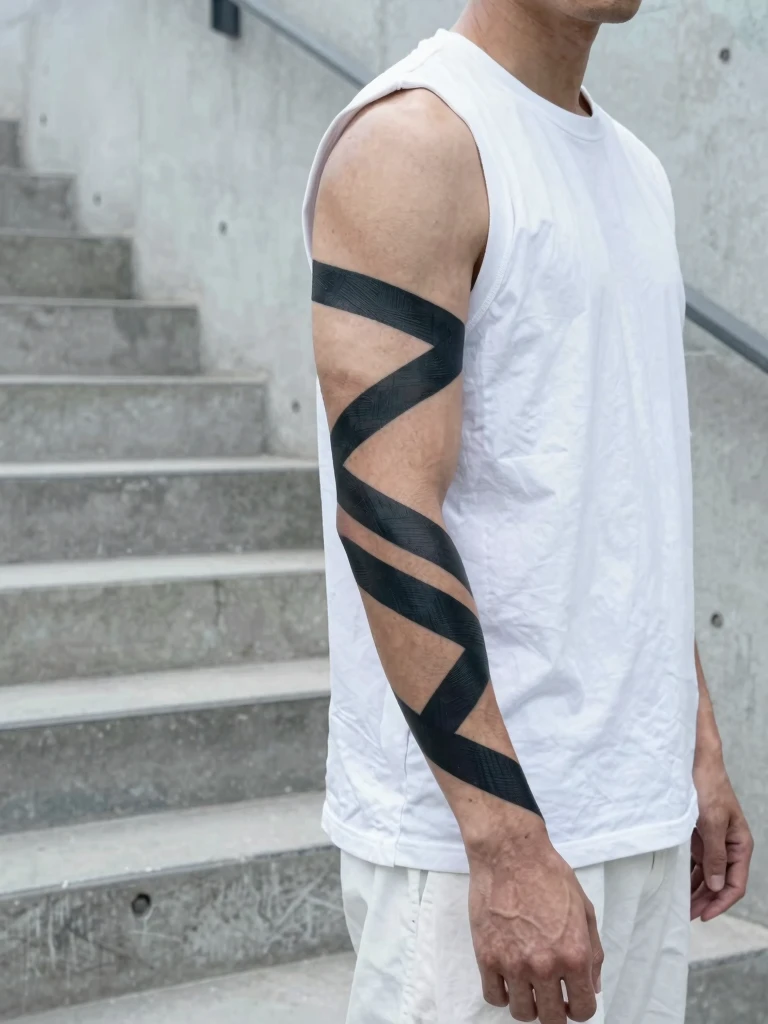 11. Geometric Woven Forearm Tattoo Men Blackwork