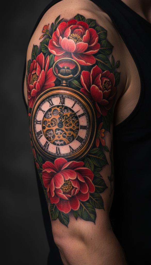 22. Red Flowers With Pocket Watch