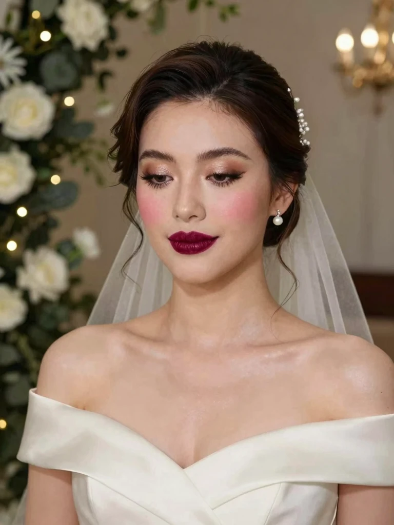14. Soft Glam Bridal Makeup With a Velvet Berry Lip