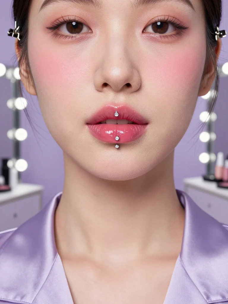 3. Lip Piercing Ashley With A Floating Crystal