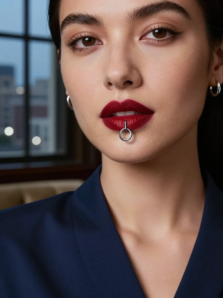 6. Center Lip Piercing Ring With A Polished Finish