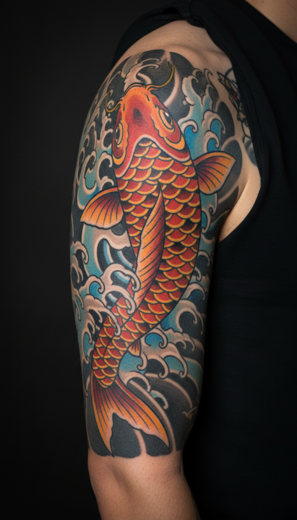 4. Japanese Koi Fish In Ascending Pose