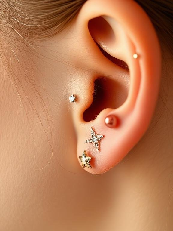19. Constellation Ear Piercing With Scattered Tiny Stars