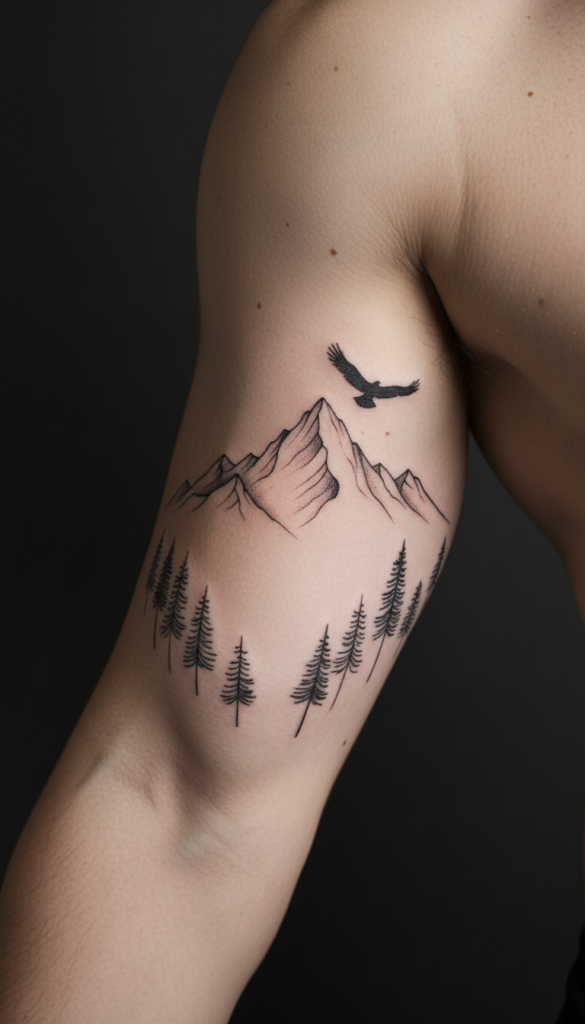 5. Minimalist Mountain Landscape With Eagle Motif