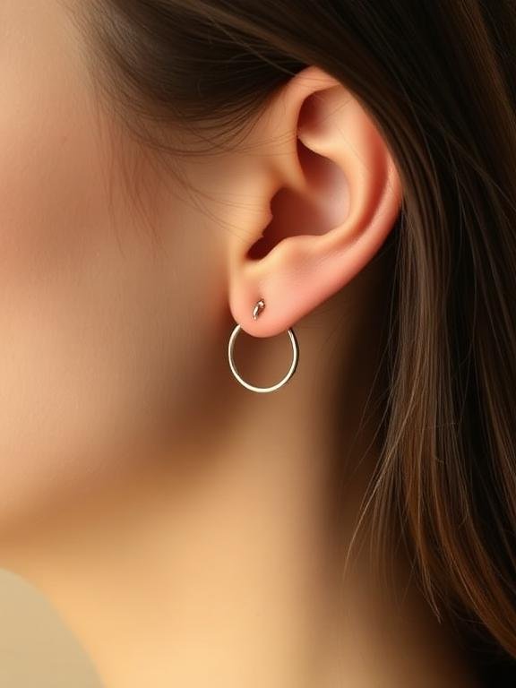 18. Orbital Lobe Ear Piercing With One Tiny Hoop Through Two Holes