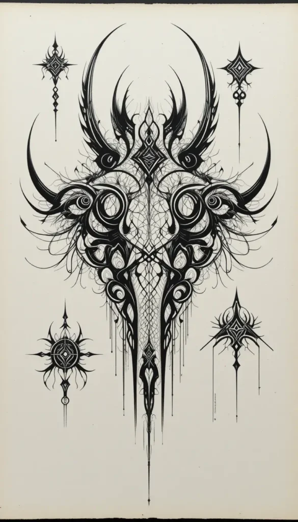 8. Futuristic Cybersigilism Upper-Back Stencil for Men