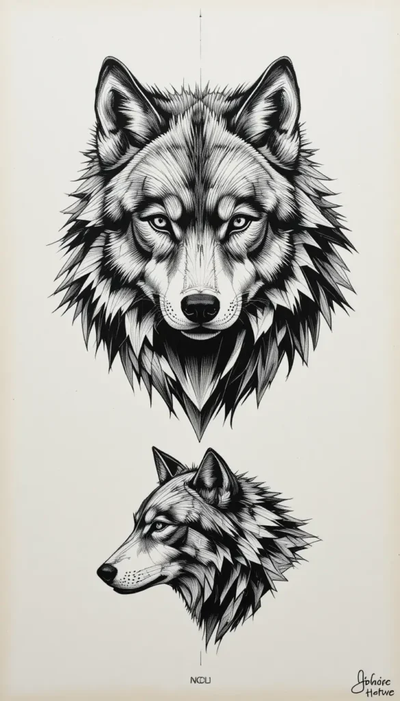 6. Split Realism and Geometric Wolf Stencil for Men