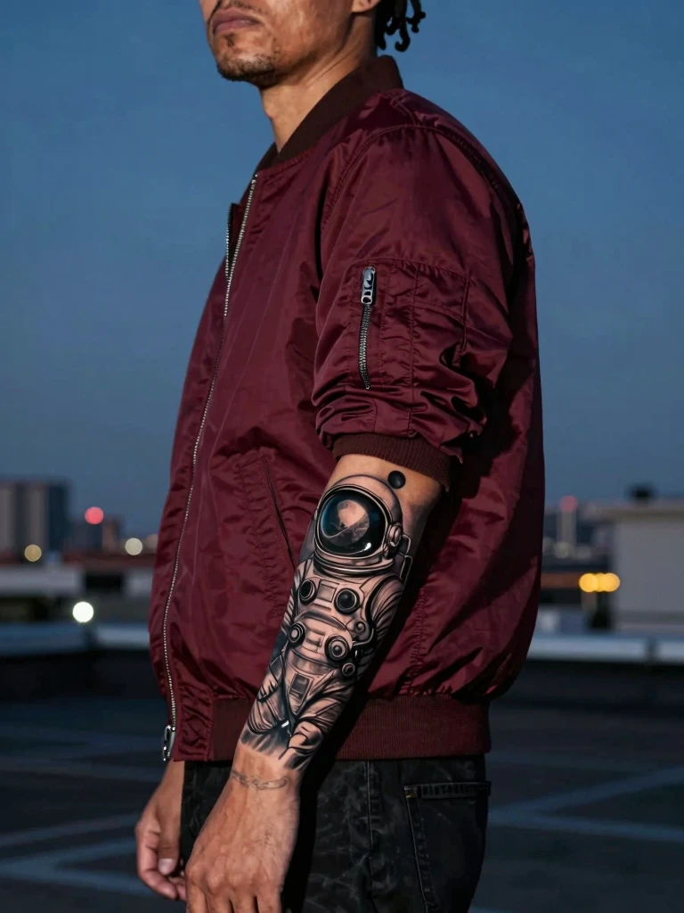 9. Astronaut Forearm Tattoo Men With Planet Shading