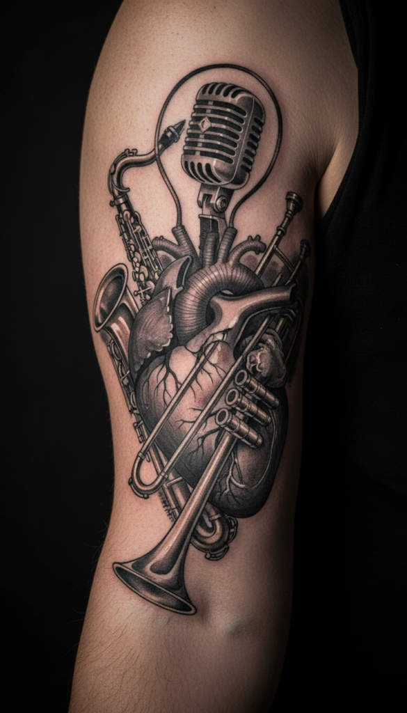 7. Anatomical Heart With Brass Instruments