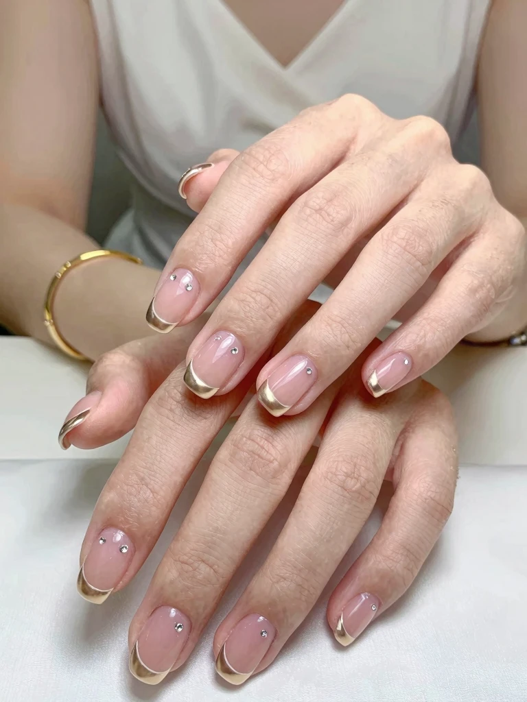 5. Classy Wedding Nails With Champagne Micro-French Tips