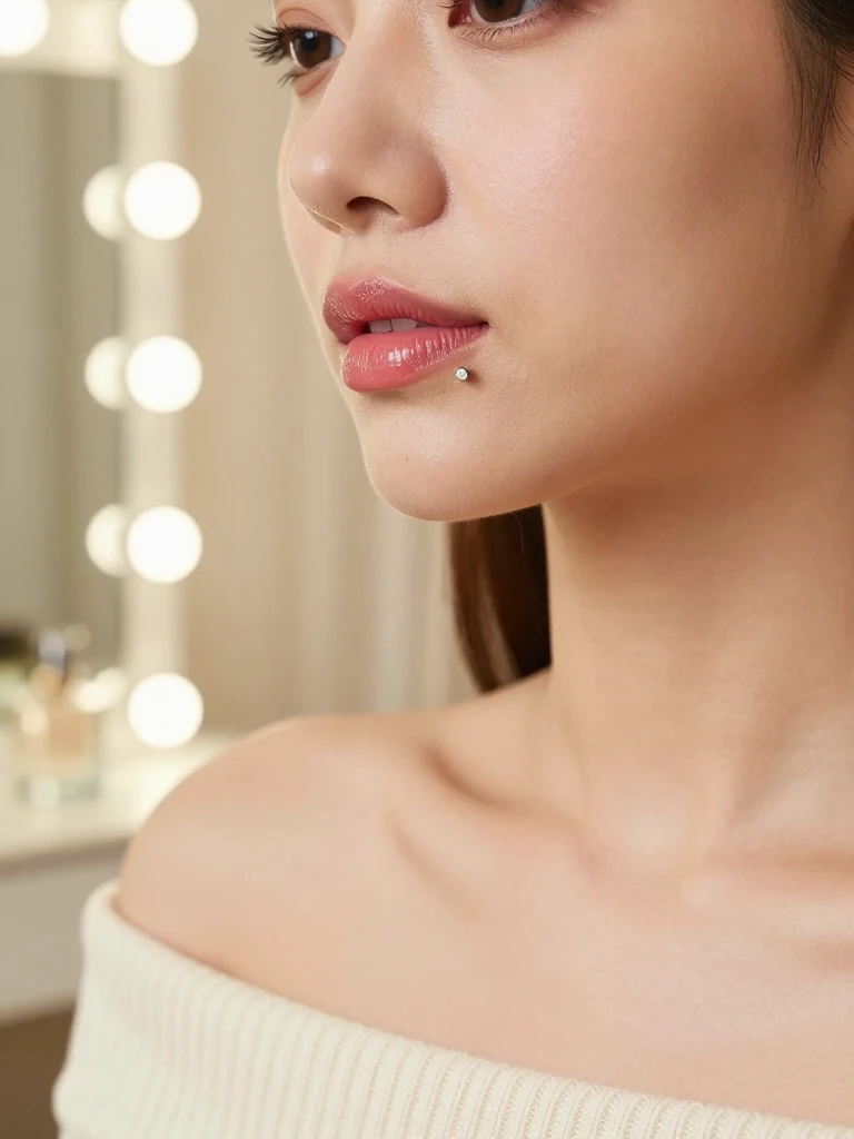 1. Side Lip Piercing With A Tiny Crystal Stud