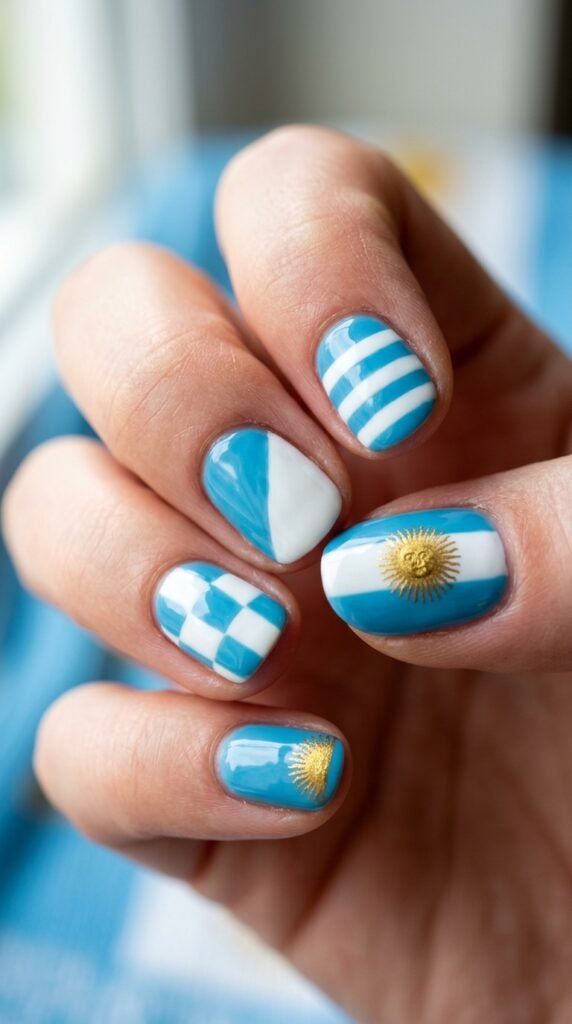 1. Classic Horizontal Flag Stripe French Manicure