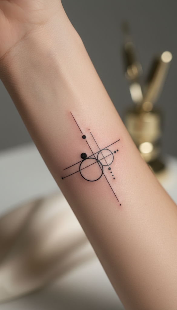 9. Small Abstract Geometric Charm Tattoo With Minimal Shapes