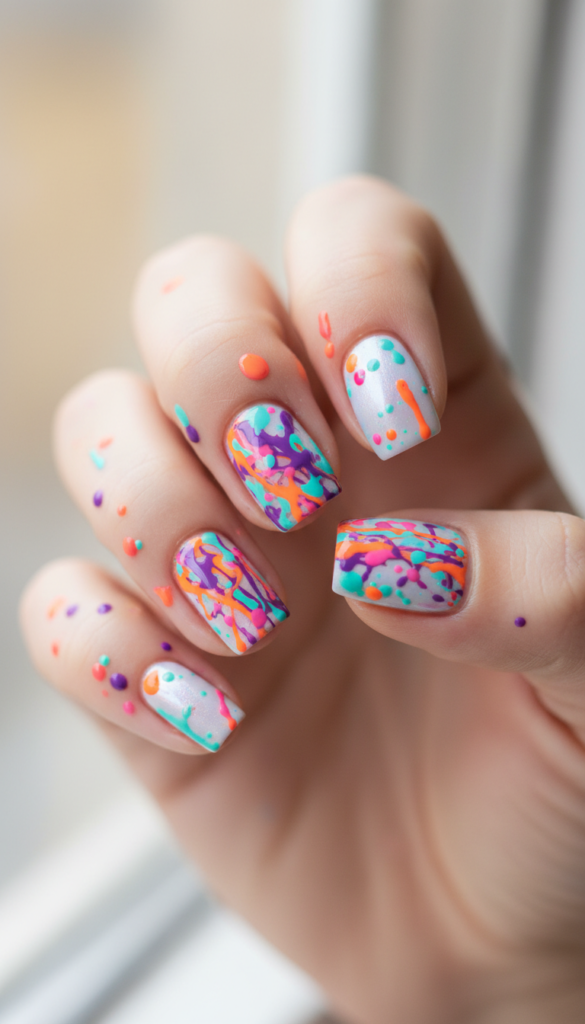 11. Caribbean Nail Design: Coral Reef Abstract Splatter