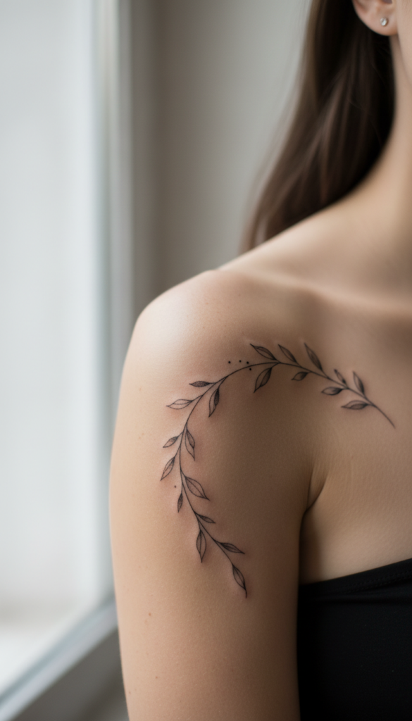 10. Tiny Botanical Branch Tattoo With Fine Detail
