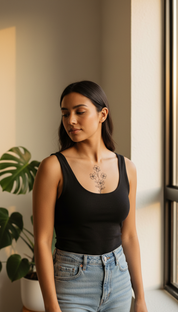 1. Fine-Line Floral Sternum Cascade