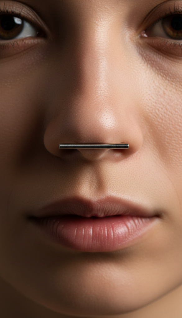 12. Austin Bar Piercing Across the Nose Tip