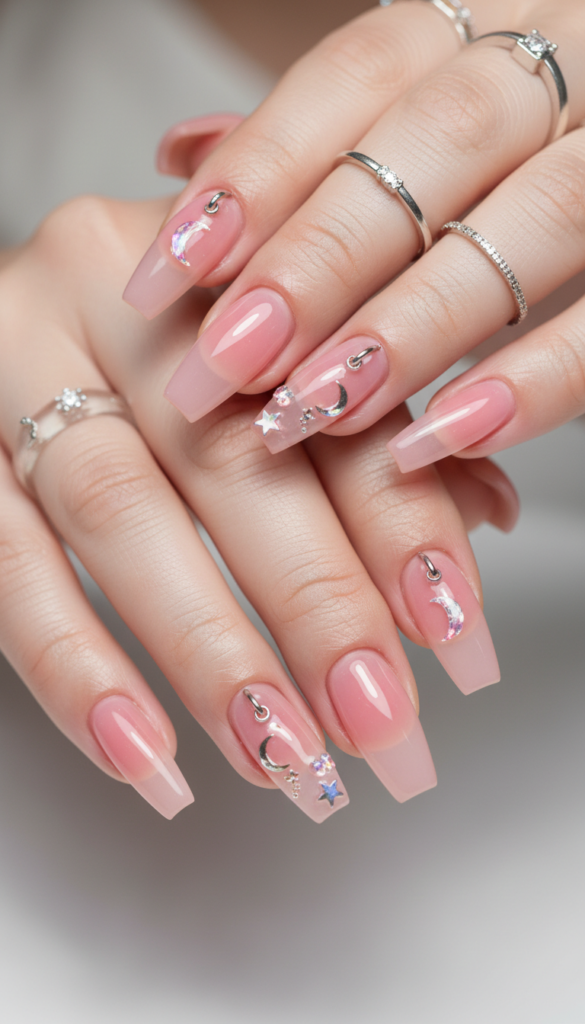 10. Transparent Jelly Pierced Nails With Floating Charm Effects