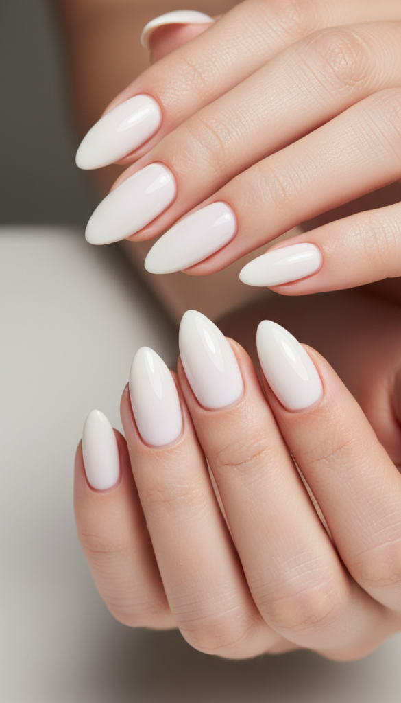 1. Almond Nails Ideas Simple: Milky White Almond Nails With a Clean Minimal Finish