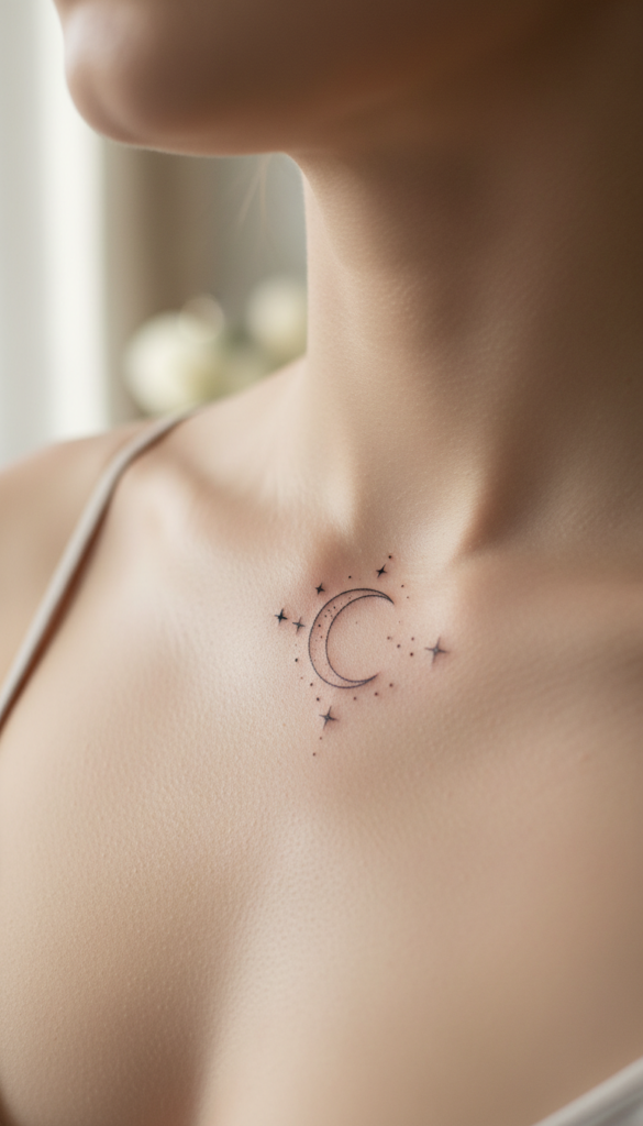 1. Minimalist Fine Line Moon Tattoo With Celestial Details