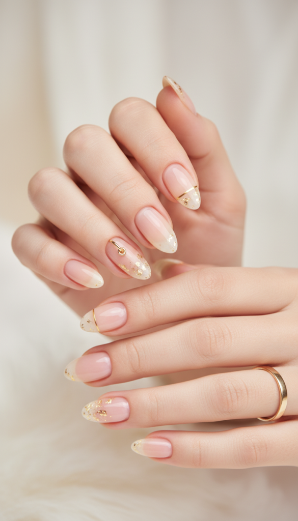 1. Minimal Gold Ring Piercing Nails With Clear Gloss Finish