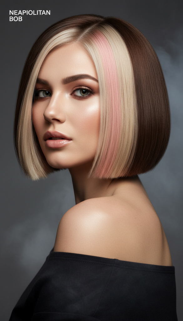 8. Short Bob Neopolotin Hair Color With Graphic Sections