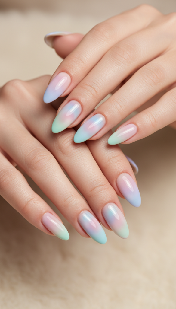5. Aura Blend Almond Nails With Soft Color Diffusion