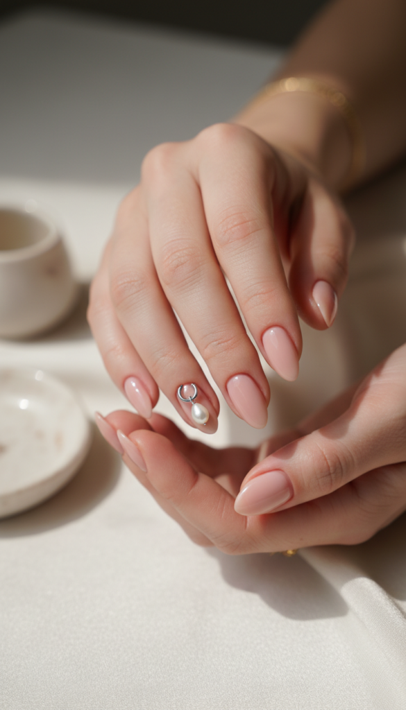 17. Single Accent Pierced Nails For A Subtle Everyday Look