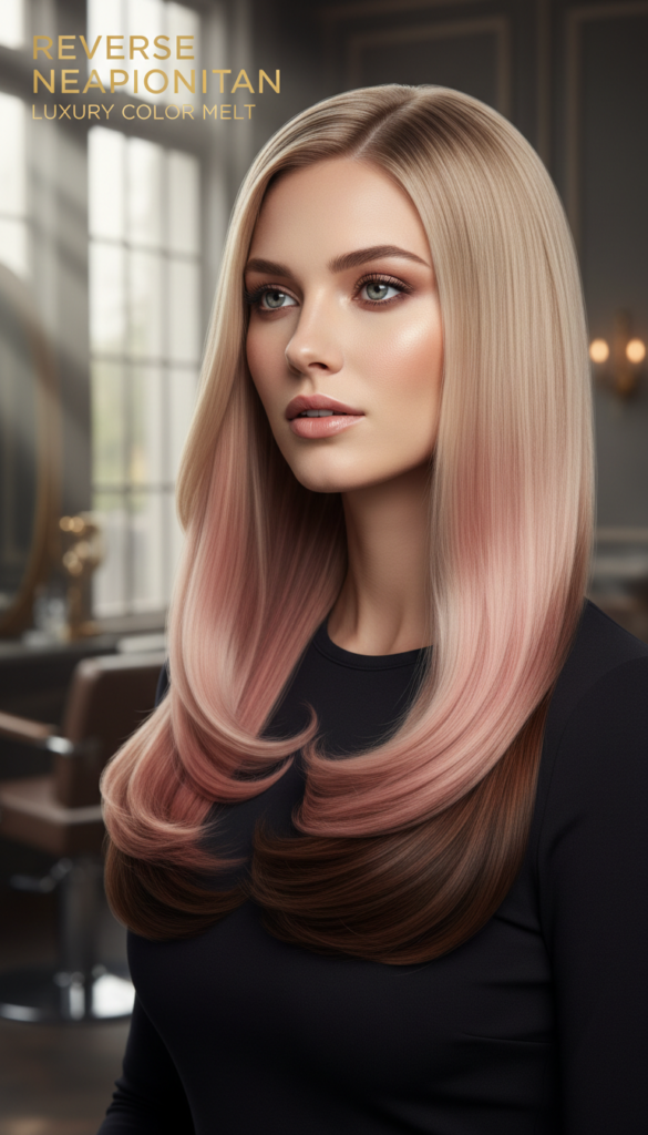 10. Reverse Neopolotin Hair Color With Blonde Roots and Chocolate Ends