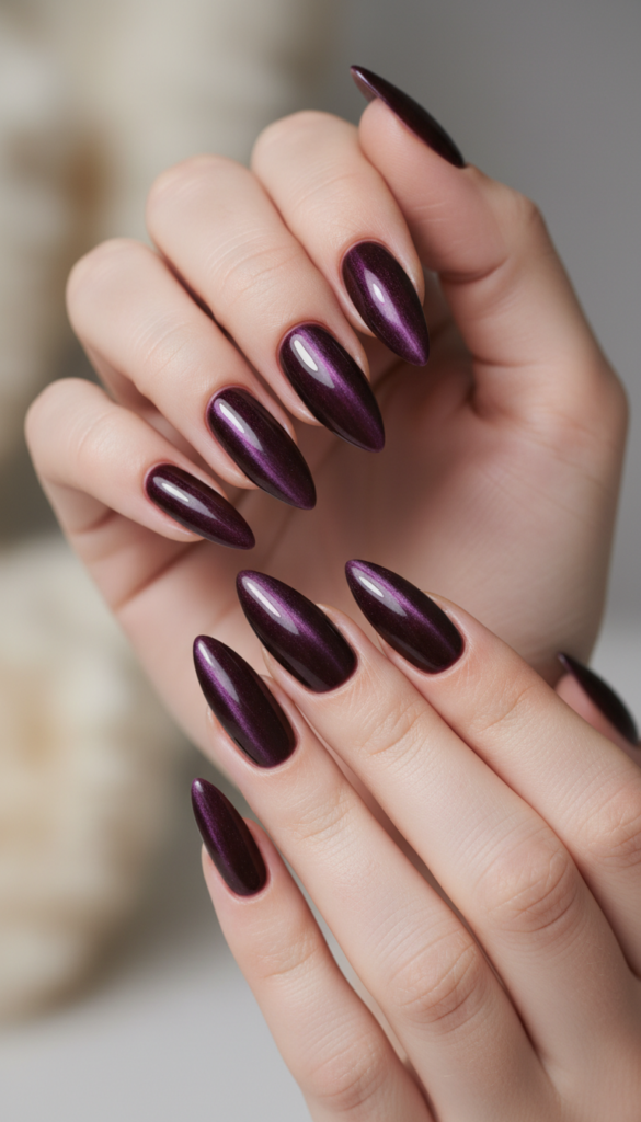 9. Velvet Cat-Eye Almond Nails With Dimensional Shine