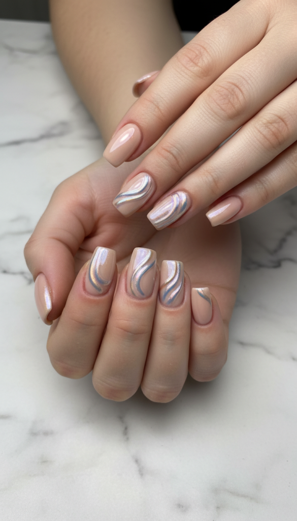 2. Chrome Swirl Accent Nails