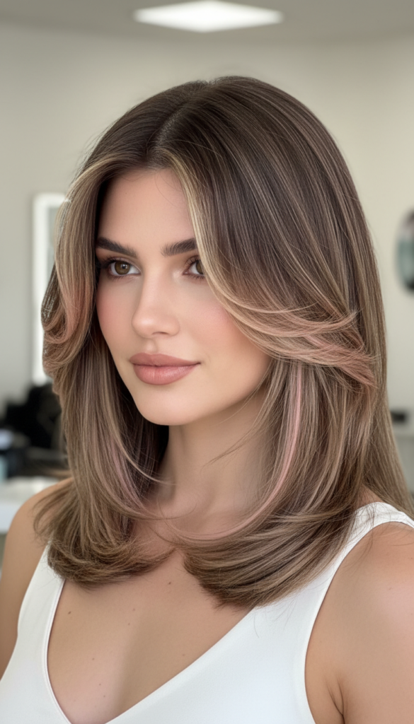 13. Chocolate-Dominant Neopolotin Hair Color With Soft Pink Accents