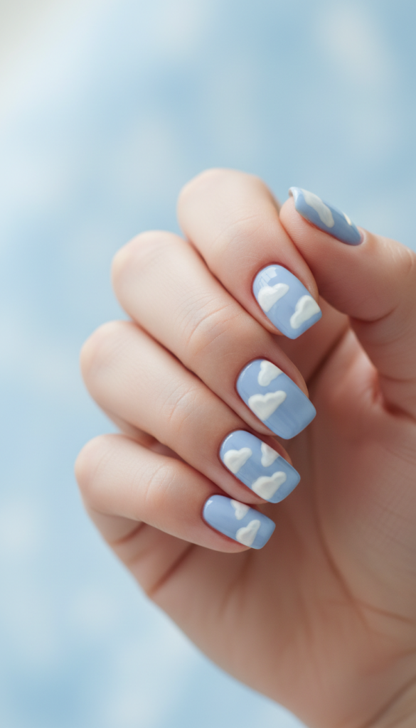 3. Matte Baby Blue With Glossy Cloud Details