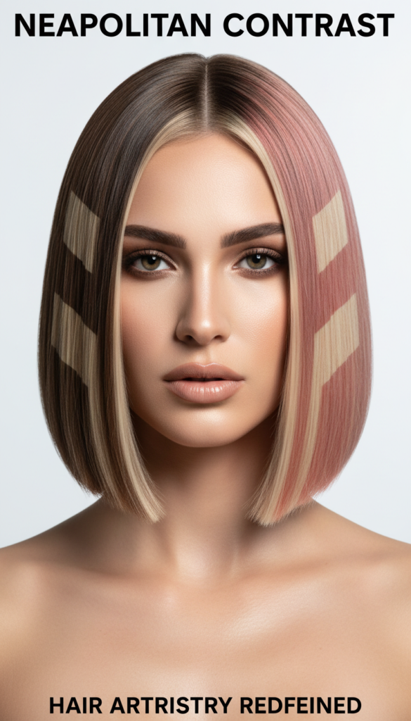 14. Split-Dye Neopolotin Hair Color With Two-Sided Contrast
