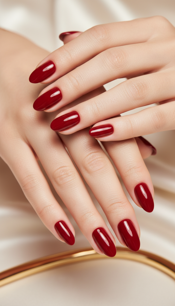 11. Classic Red Almond Nails With Timeless Glamour