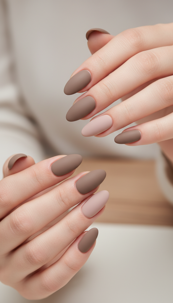 14. Matte Almond Nails With Modern Neutral Shades