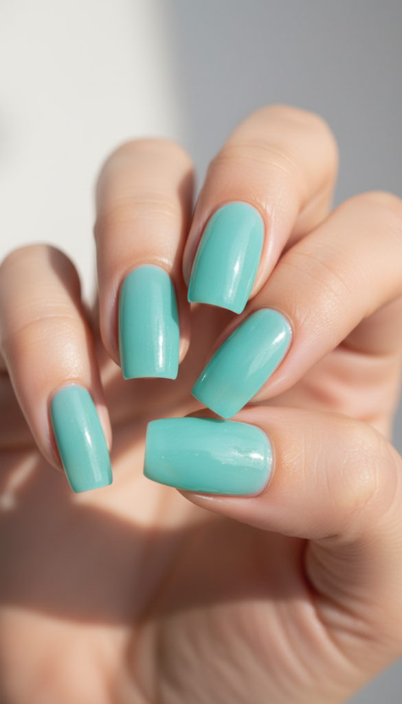 6. Glossy Aqua Jelly Nails