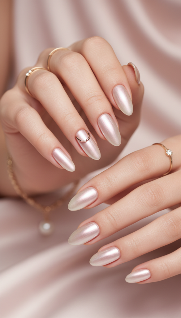 4. Chrome Mirror Pierced Nails With Futuristic Metal Details