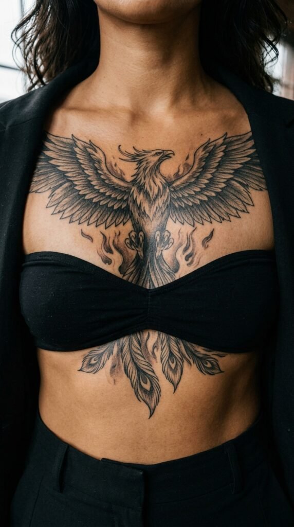 4. Tattoo Ideas Featuring a Phoenix Rising From the Sternum