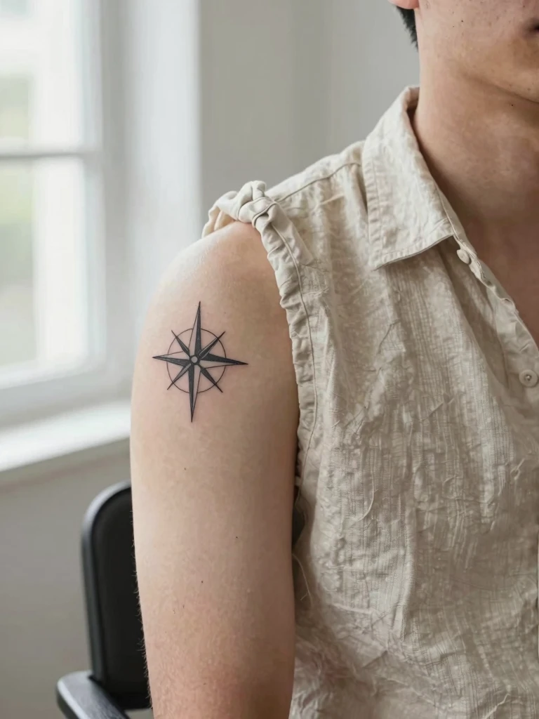 6. Shoulder Tattoo Men Ideas Simple: Fine-Line Front Placement