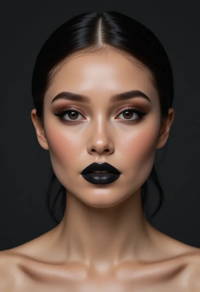 1. Classic Smudged Black Eyeliner With Matte Black Lips
