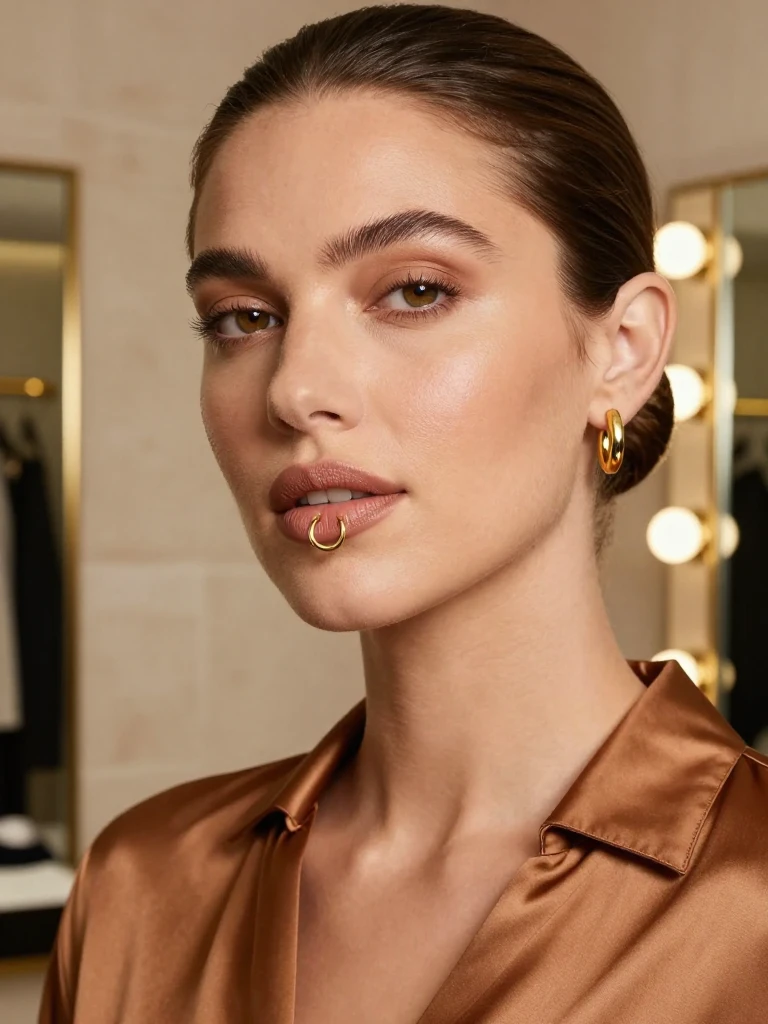 2. Lip Piercing Hoop In Thin Gold