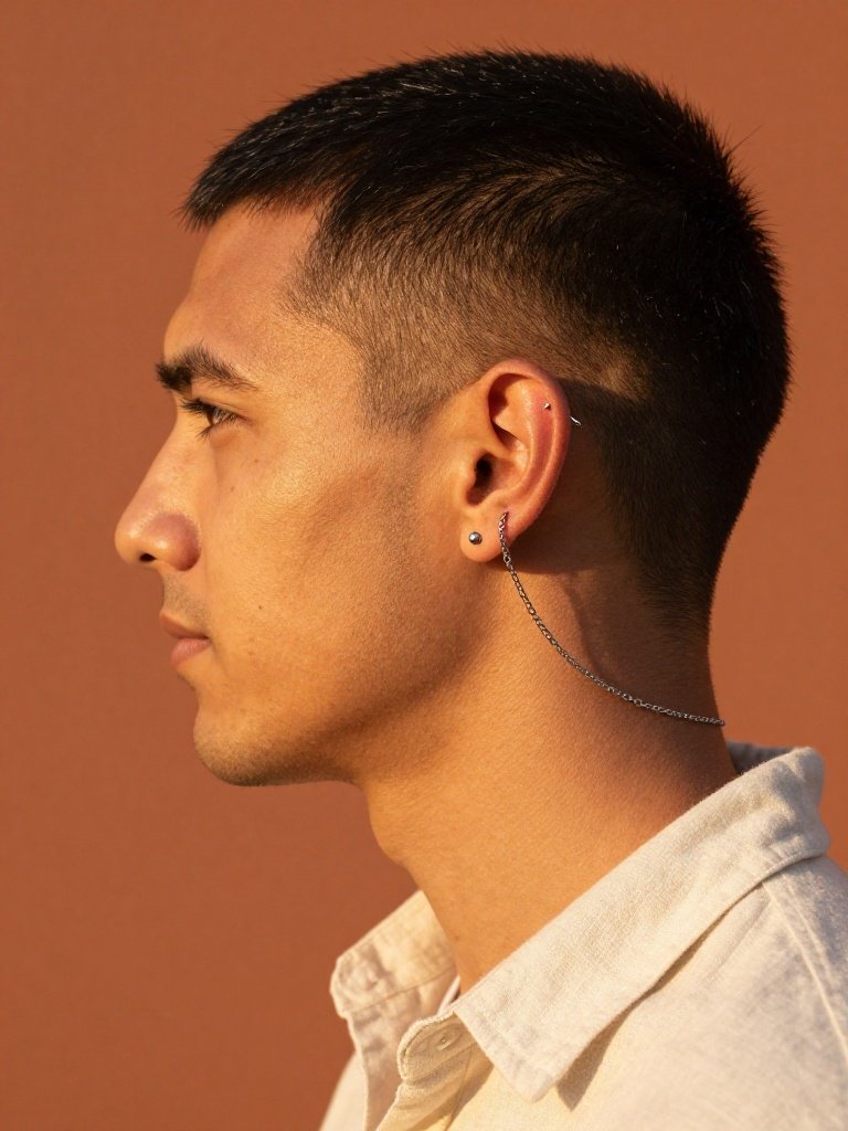 Helix Piercing Men Chain-Link Ear Stack