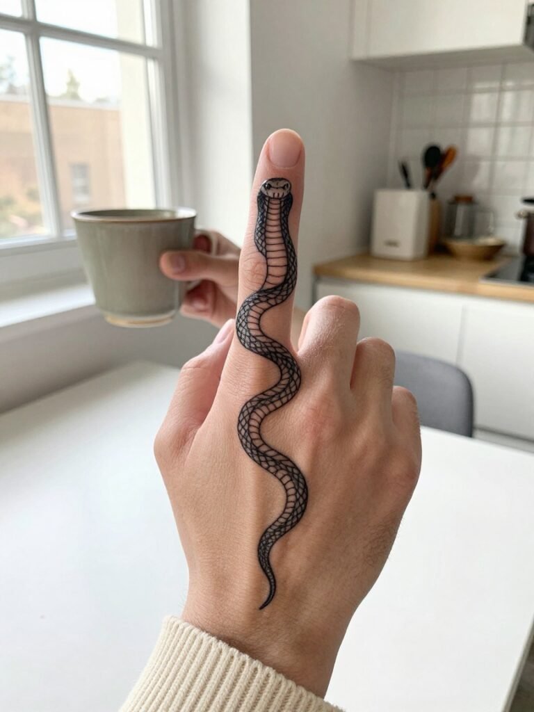 Snake Tattoo On Finger Coiled Snake Hand Tattoo for Men