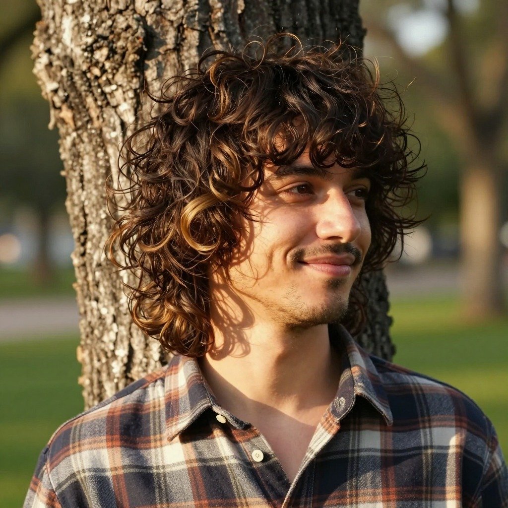 Medium Curly Hairstyles Men With a Shag Cut