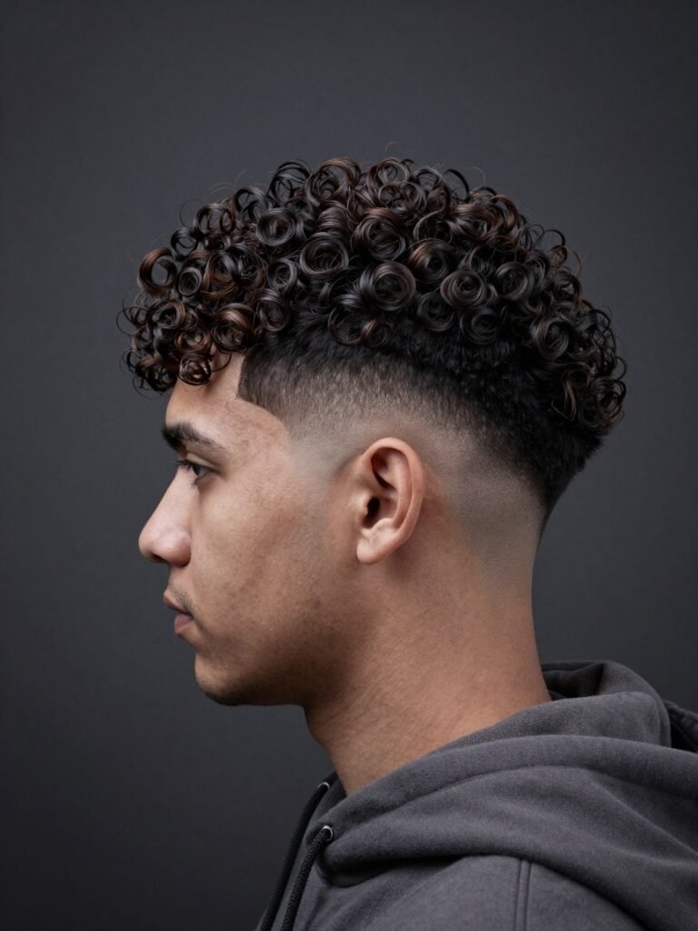 Short Curly Hairstyles Men With a Drop Fade