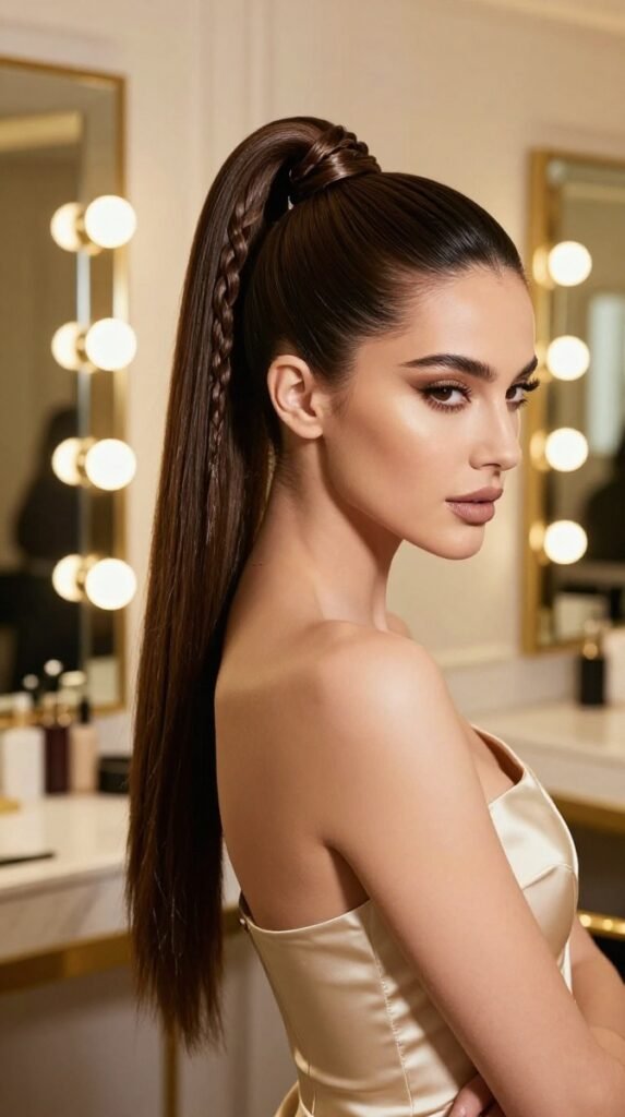 1. Sleek High Ponytail Hairstyle With Glass-Like Shine