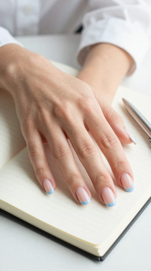 Pink and Blue French Tip Nails: 18 High-Quality Designs Worth Saving 2 2. Pink and Blue French Tip Nails Short With Micro Edges